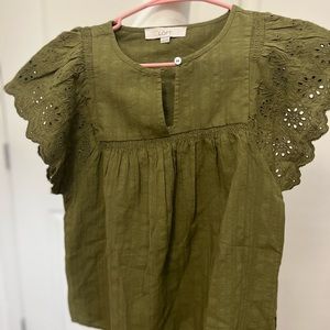 NEW Loft Women’s Cotton Eyelet Flutter-Sleeve Top